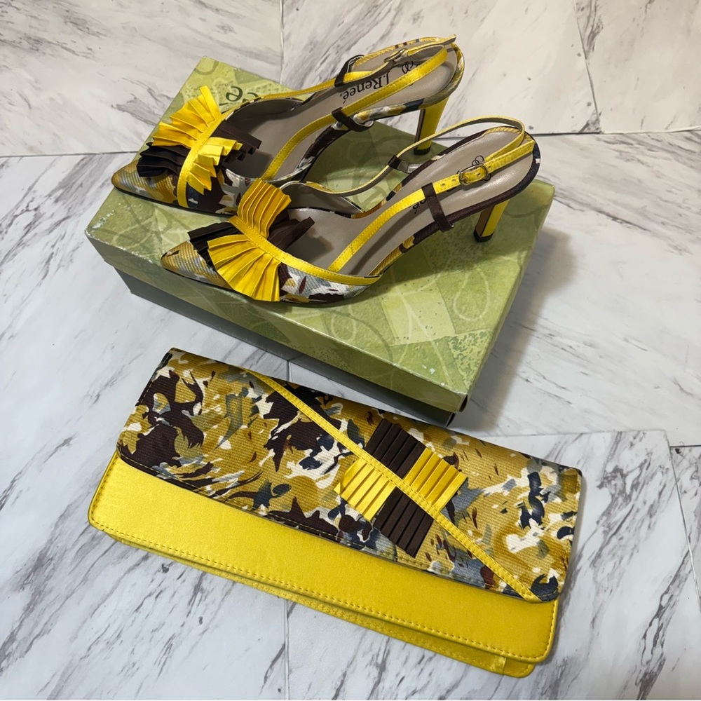 Yellow and Brown J Renee Heels with Matching Clutch Set